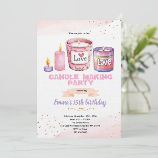 Candle making party invitation kaart (Staand voorkant)