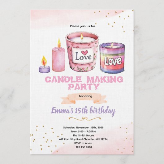 Candle making party invitation kaart (Voorkant)