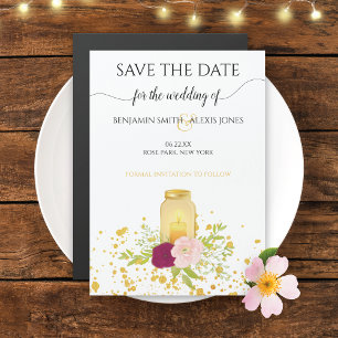 Candle Mason Jar Gold Sparkle Save the Date Magnetische Uitnodiging