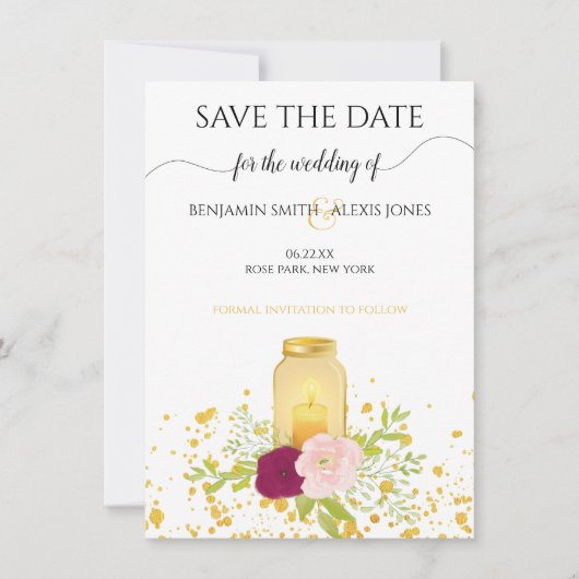 Candle Mason Jar Rozen Save The Date (Voorkant)