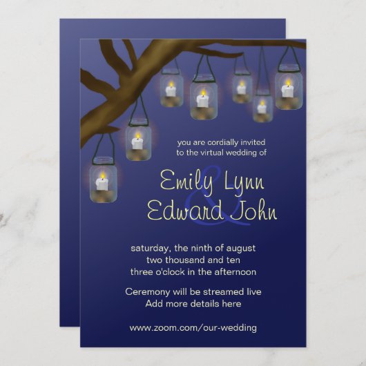 Candle Mason Jars Virtual Wedding Kaart (Voorkant / Achterkant)