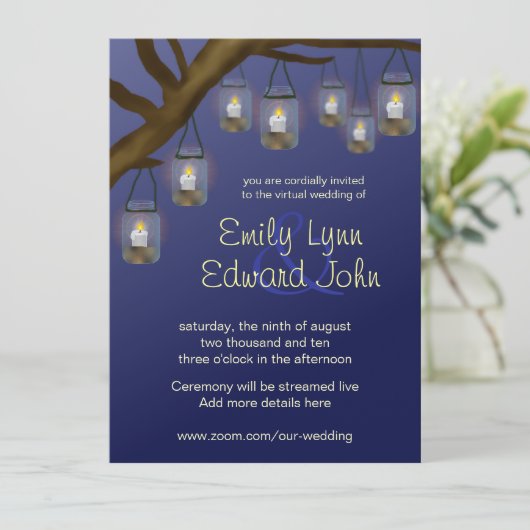 Candle Mason Jars Virtual Wedding Kaart (Staand voorkant)