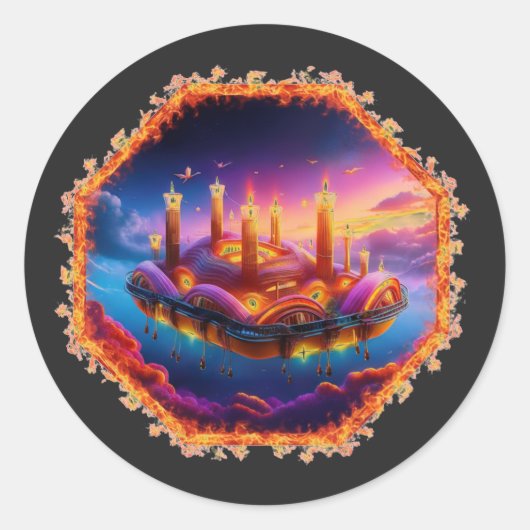 Candle Powered Space Vehicle In A Chaotic Sky Ronde Sticker (Voorkant)