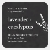 Candle Product Packaging Zwart Wit Botanisch Vierkante Sticker (Voorkant)