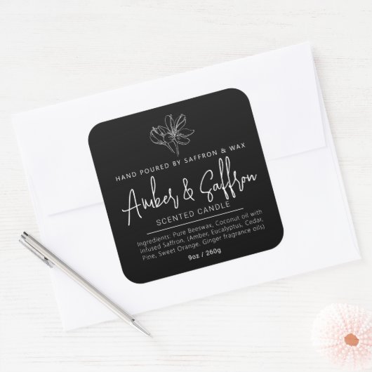 Candle saffron amber simple ingredient black vierkante sticker (Envelop)