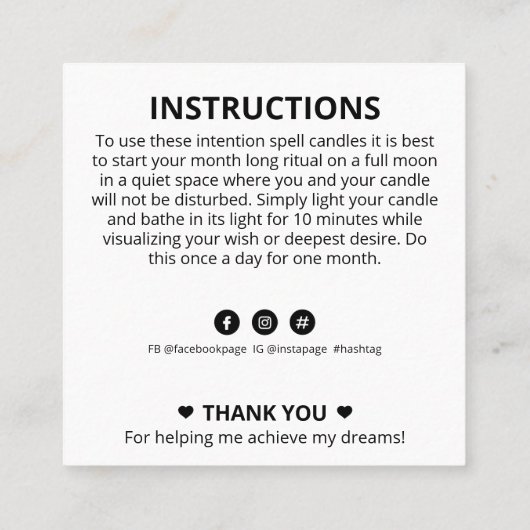 Candle Spell Crystal Moon Inention Vierkante Visitekaartje (Achterkant)