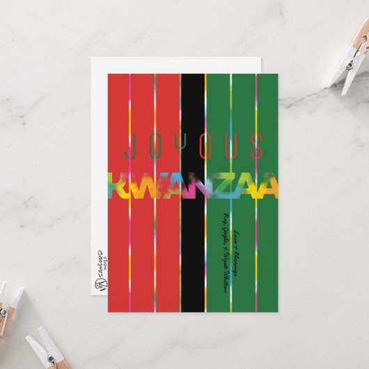 Candle Stripes Kwanzaa Kaart (Voorkant / Achterkant in situ)
