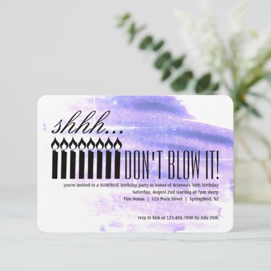 Candle Surprise Shhh... BLAUW HET NIET! Geboorteda Kaart (Staand voorkant)