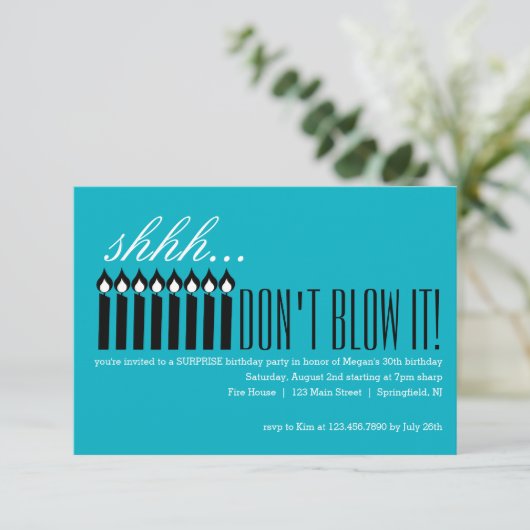 Candle Surprise Shhh... BLAUW HET NIET! Kaart (Staand voorkant)