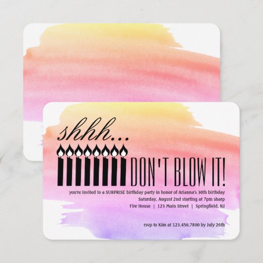 Candle Surprise Shhh... BLAUW HET NIET! Verjaardag Kaart (Voorkant / Achterkant)