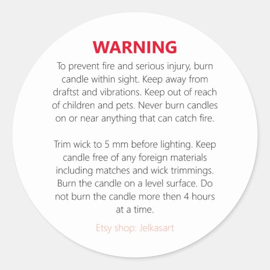 Candle warning label (Voorkant)