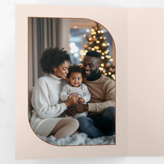 Candlelight Amber Cozy Vibes Retro Christmas Photo Drieluik Wenskaart (Binnenzijde eerst)