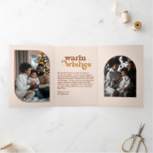 Candlelight Amber Cozy Vibes Retro Christmas Photo Drieluik Wenskaart (Binnen)