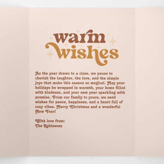 Candlelight Amber Cozy Vibes Retro Christmas Photo Drieluik Wenskaart (Binnenkant midden)