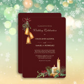 Candlelight and Bells Maroon Wedding Invitation Kaart
