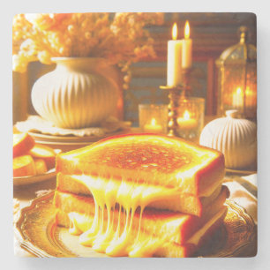 Candlelit Comfort Meal: Gegrilde Kaas Sandwich Stenen Onderzetter