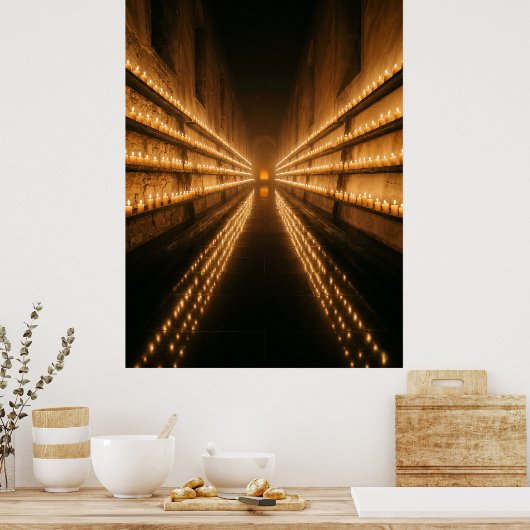 Candlelit Corridor Endless Light Path Poster (Keuken)