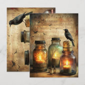 Candlelit Crow met Antiek flesjes & bladmuziek Briefkaart (Voorkant / Achterkant)