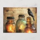 Candlelit Crow met Antiek flesjes & bladmuziek Briefkaart (Achterkant)