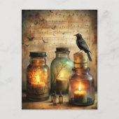 Candlelit Crow met Antiek flesjes & bladmuziek Briefkaart (Voorkant)