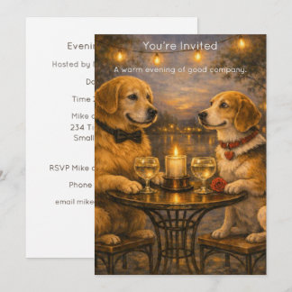 Candlelit Dogs – Warm Painterly Party Invitation Kaart