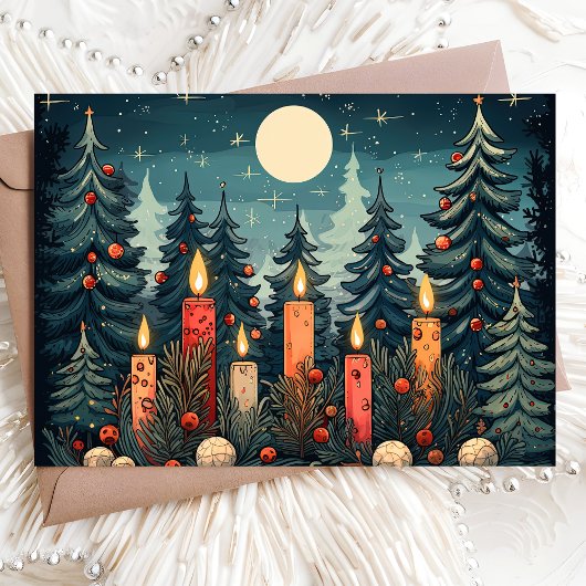 Candlelit Forest Christmas Feestdagen Kaart