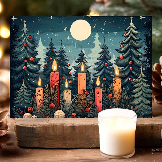 Candlelit Forest Christmas Feestdagen Kaart