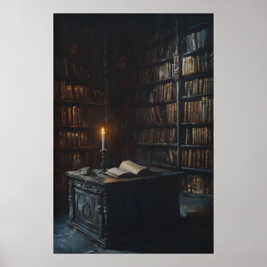 Candlelit Gothic Library Art, Dark Academia  Poster (Voorkant)