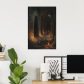 Candlelit Labyrinth Gothic Castle Corridor Art Pri Poster (Thuiskantoor)