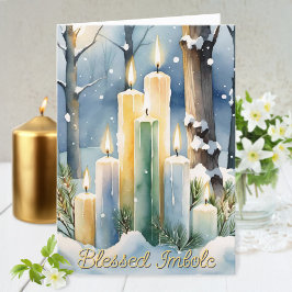 Candlemas Wiccan Imbolc Snowy Forest Candles Feestdagen Kaart