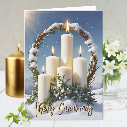 Candlemas Wiccan Imbolc Snowy Wreath Candles Feestdagen Kaart