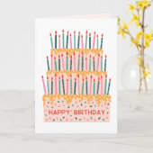 Candles tiered cake illustration birthday card kaart (Gele Bloem)