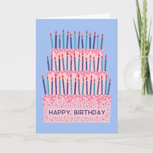 Candles tiered cake illustration birthday card kaart (Voorkant)