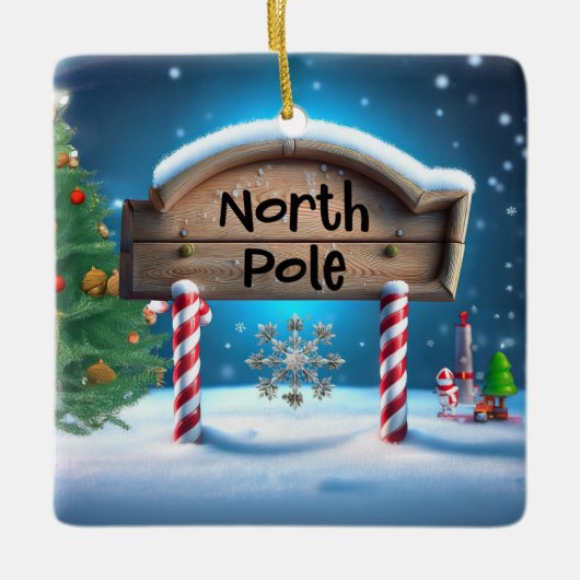 Candy And Wooden Christmas Sign Keramisch Ornament (Voorkant)