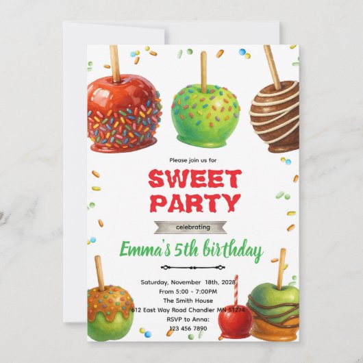 Candy Apple verjaardagsfeest uitnodiging (Voorkant)