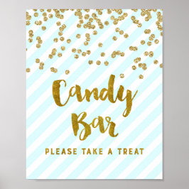 Candy Bar Baby Shower Bord Blauw Gouden Strepen Poster