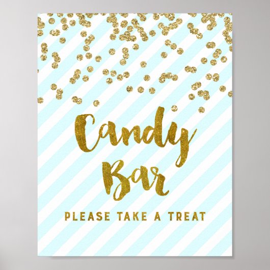 Candy Bar Baby Shower Bord Blauw Gouden Strepen Poster (Voorkant)