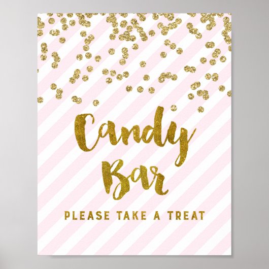 Candy Bar Baby Shower Bord Pink Gouden Strepen Poster (Voorkant)