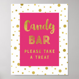 Candy Bar Huwelijksbord Hot Roze Gouden Strepen Poster