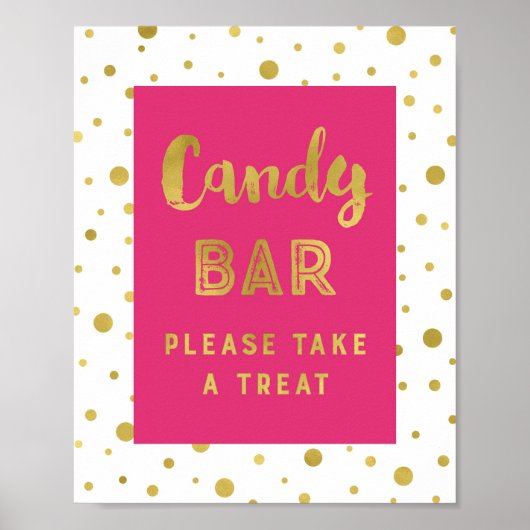 Candy Bar Huwelijksbord Hot Roze Gouden Strepen Poster (Voorkant)