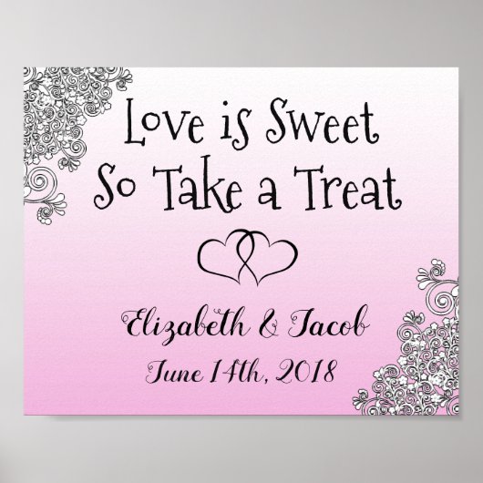 Candy Bar Roze en Zwarte Love is Sweet Poster (Voorkant)
