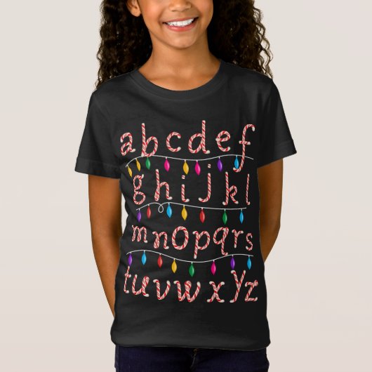 Candy Cane Alfabet Kerstverlichting Leraar School T-shirt (Voorkant)