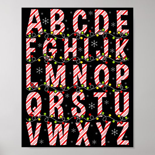 Candy Cane Alphabet Christmas Lights Teacher Schoo Poster (Voorkant)