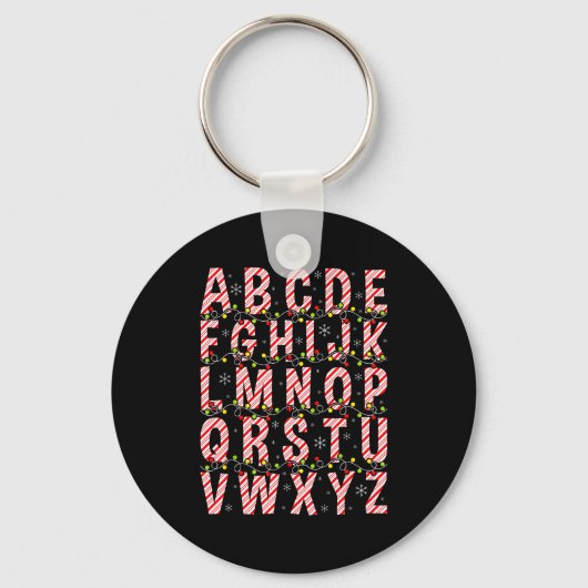 Candy Cane Alphabet Christmas Lights Teacher Schoo Sleutelhanger (Voorkant)