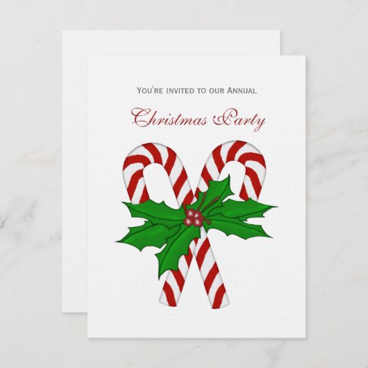 Candy Cane and Holly Party Invitations Kaart (Voorkant / Achterkant)