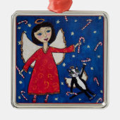 Candy Cane Angel Kat Kerstmis Folk Art Metalen Ornament (Voorkant)