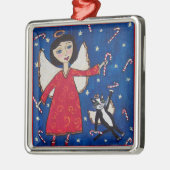 Candy Cane Angel Kat Kerstmis Folk Art Metalen Ornament (Links)