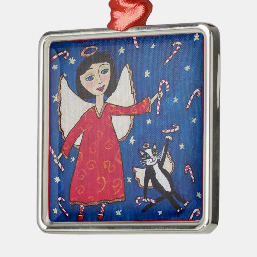 Candy Cane Angel Kat Kerstmis Folk Art Metalen Ornament (Links)