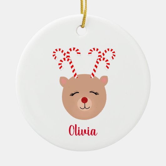 Candy Cane Antler Reindeer Kerstversier Keramisch Ornament (Voorkant)