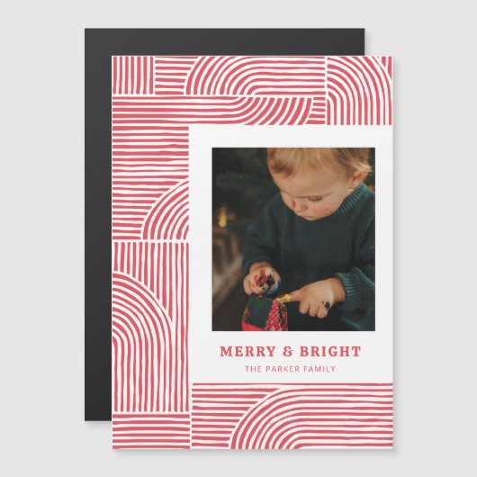 Candy Cane Arches Moderne vakantie fotokaart Magnetische Uitnodiging (Voorkant / Achterkant)